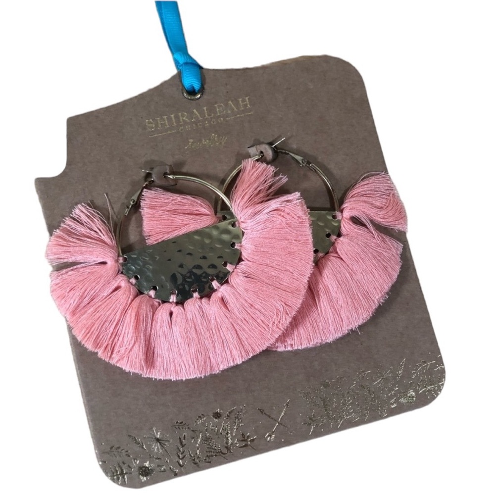 Shiraleah Anthropologie Large Earrings Fringe Anya Peach Pierced Hoops Boho